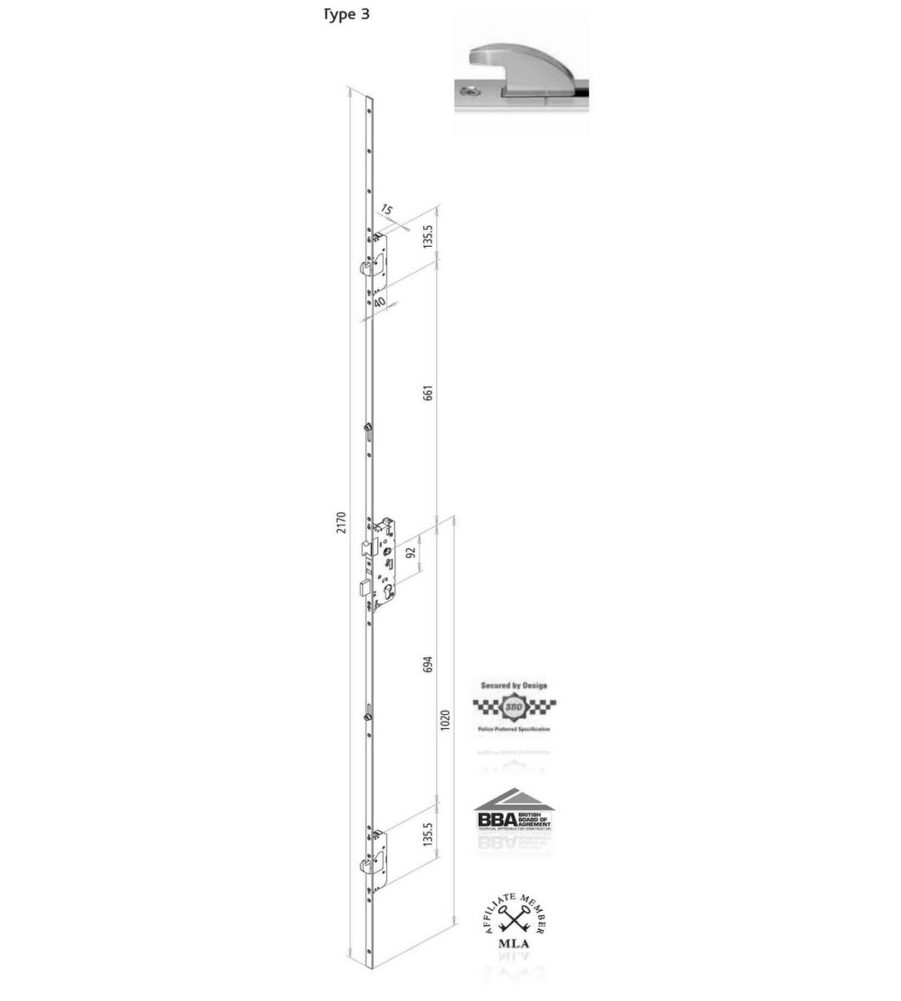 Fuhr 2 Hook 2 Roller 35mm Backset 92mm Centre Door Lock - Image 5