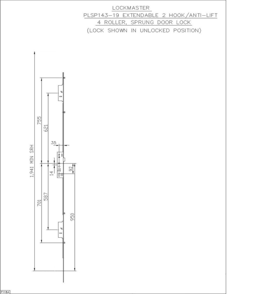 Lockmaster 2Hook 4Roller 35mm Backset 92mm Centre Door Lock PLSP143-19 - Image 3