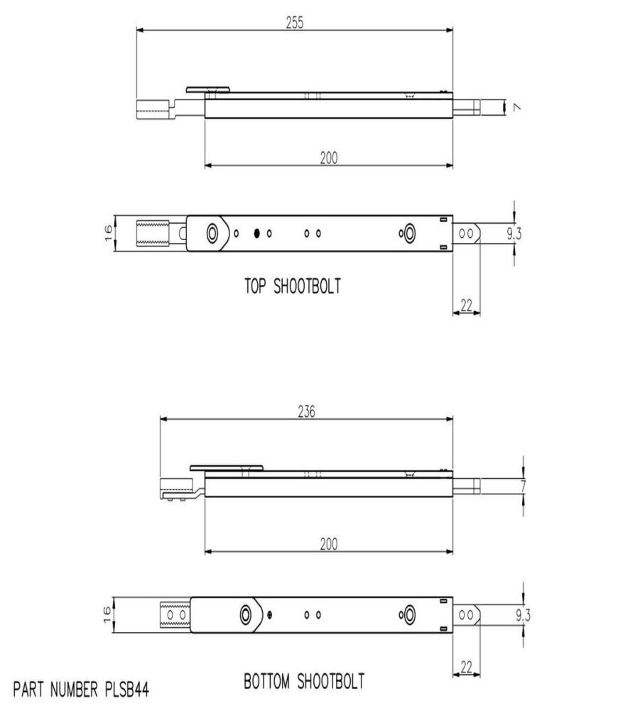 Lockmaster Top & Bottom Shootbolts Silver PLSB44-19 - Image 2