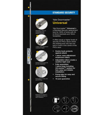 Yale Doormaster Universal 2 Roller 2 Mushroom 35mm Backset 92mm Centre Repair Lock