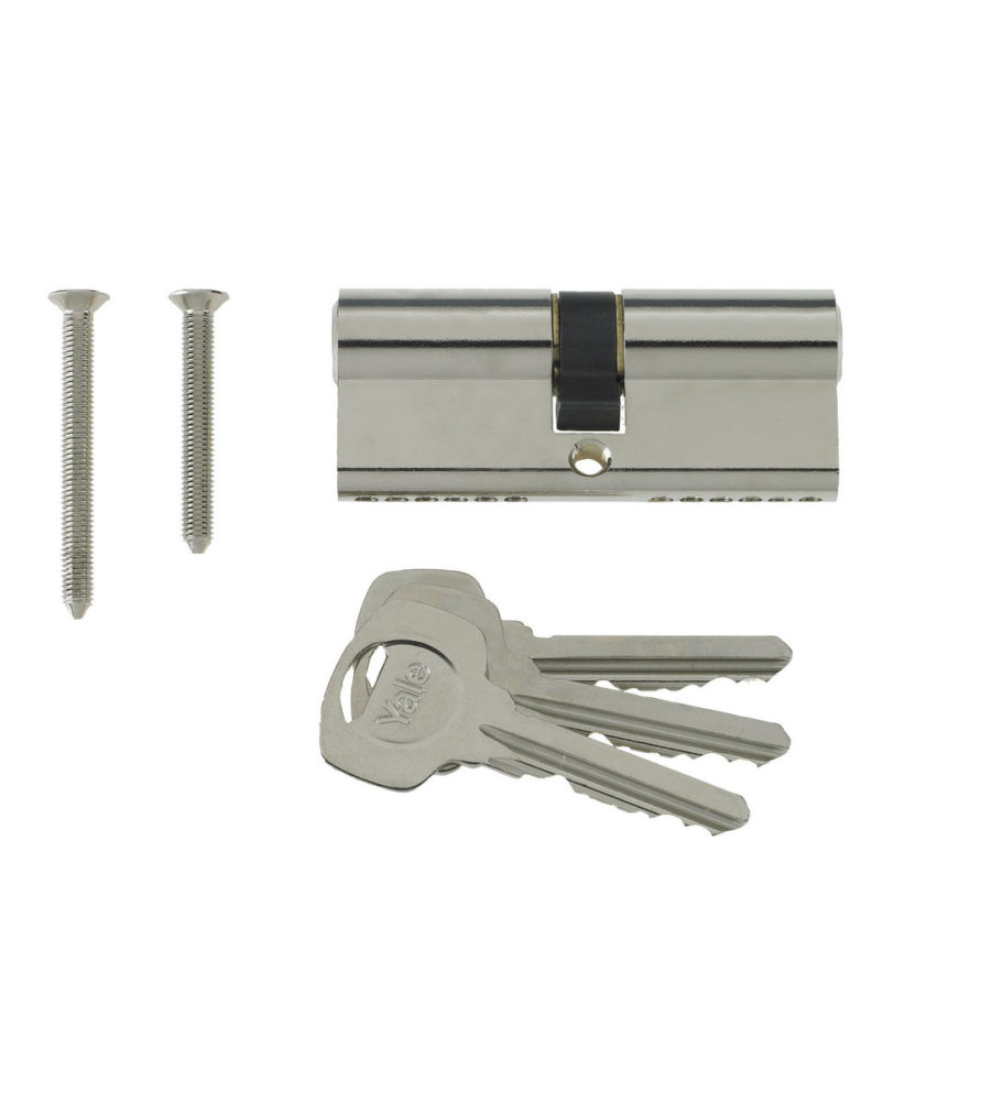 Yale 6 Pin Euro Profile Cylinder Lock Nickle 40/40 (80mm) c/w 3 Keys