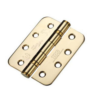 Ball Bearing Door Hinge Grade 13  102 x 76 x 3 PVD Brass Radius End (Pair)