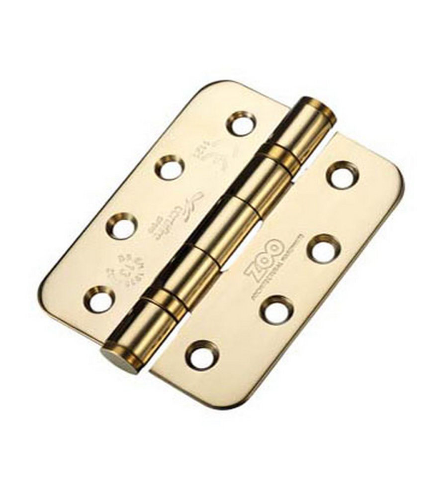 Ball Bearing Door Hinge Grade 13  102 x 76 x 3 PVD Brass Radius End (Pair)