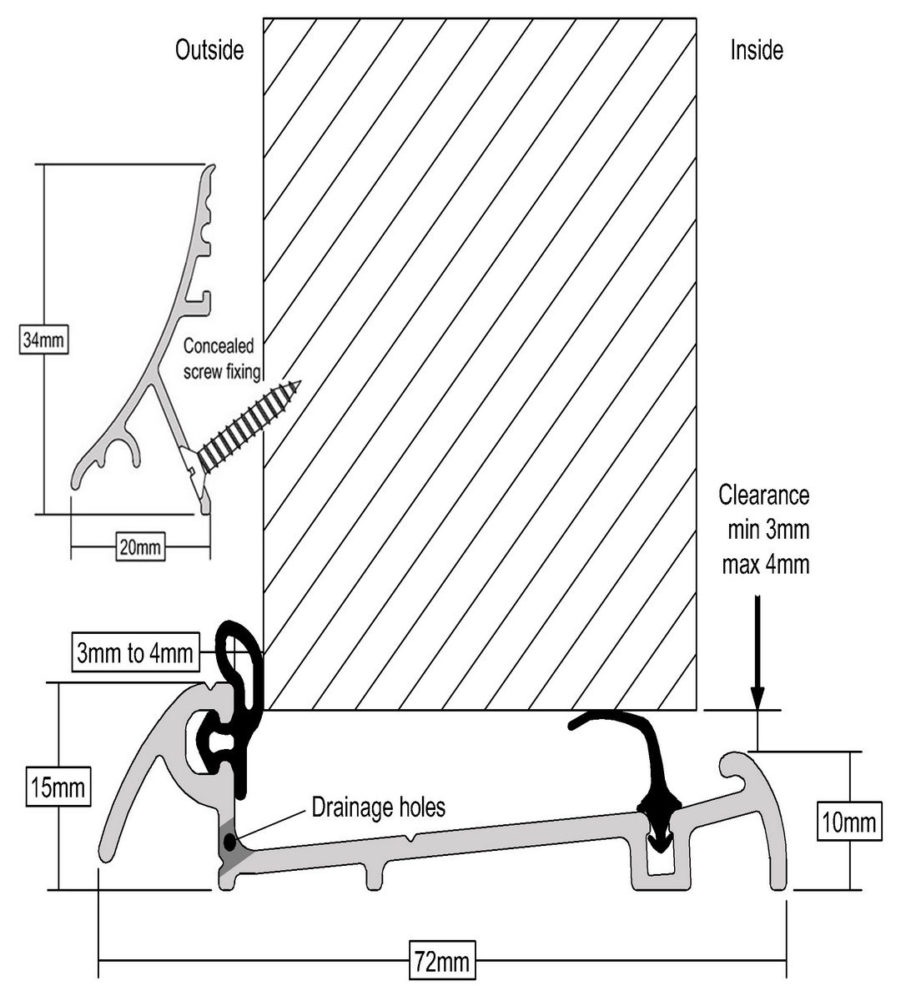 Stormguard Slimline Wide Inward Opening Weatherbar c/w ICD Deflector 1000mm Brass - Image 3
