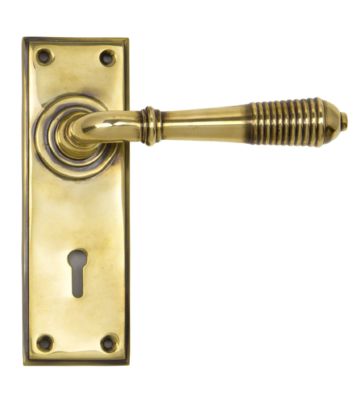 From The Anvil Aged Brass Reeded Lever Lock Set