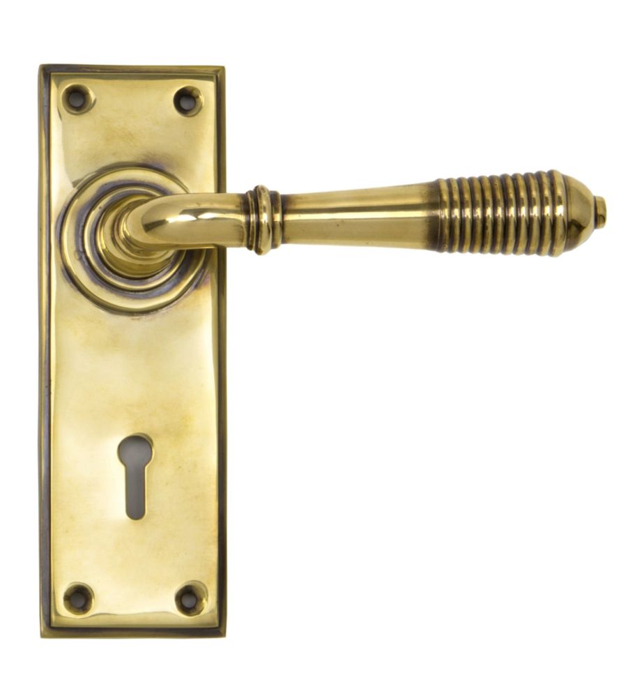 Aged Brass Reeded Lever Lock Set