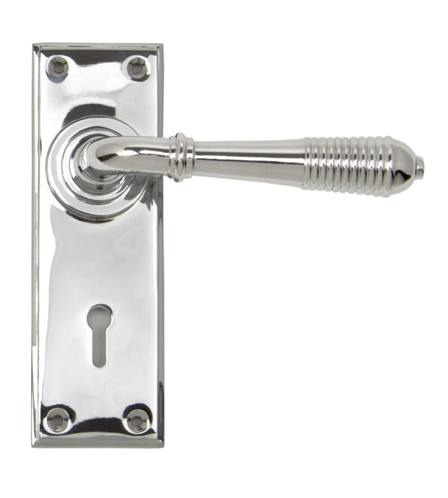 Polished Chrome Reeded Lever Lock Set