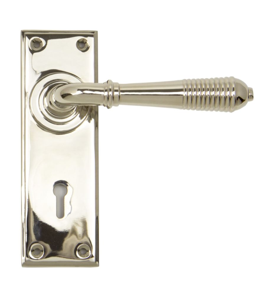 Polished Nickel Reeded Lever Lock Set