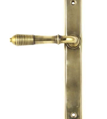 From The Anvil Aged Brass Reeded Slimline Lever Latch Set