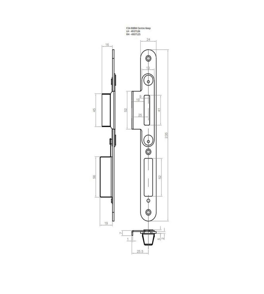 Winkhaus 4937126 - F24-908W Centre Keeper LH 44mm Door Silver - Image 3