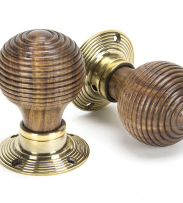 From The Anvil Rosewood Mortice/Rim Beehive Knob Set – Aged Brass Roses