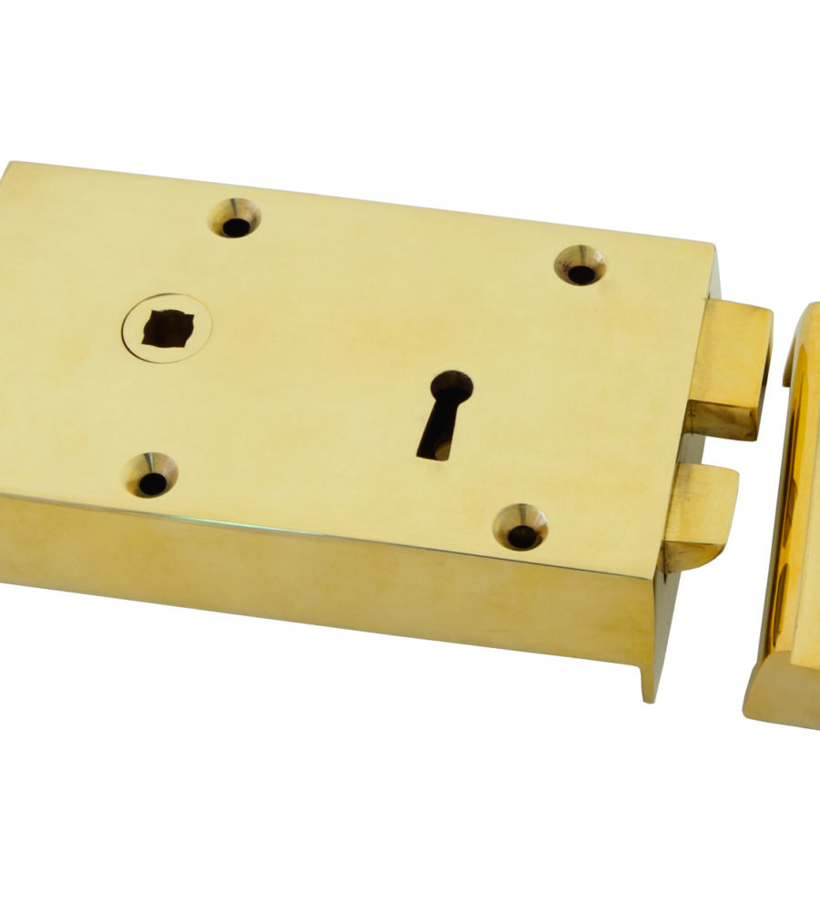 From The Anvil Polished Brass Left Hand Rim Lock - Small