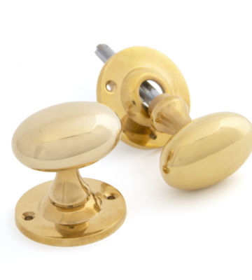 From The Anvil Polished Brass Oval Mortice/Rim Knob Set