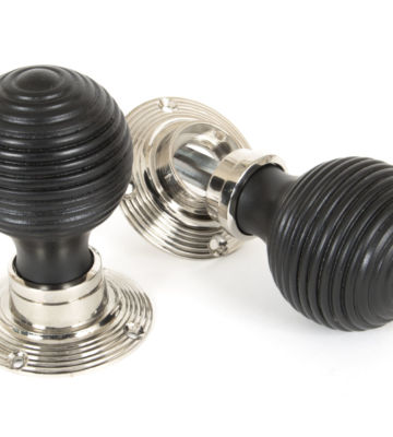From The Anvil Ebony Mortice/Rim Beehive Knob Set – Polished Nickel Roses