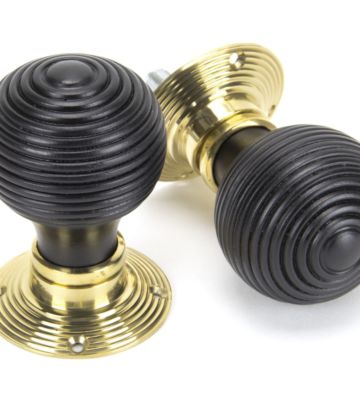 From The Anvil Ebony & Polished Brass Beehive Mortice/Rim Knob Set