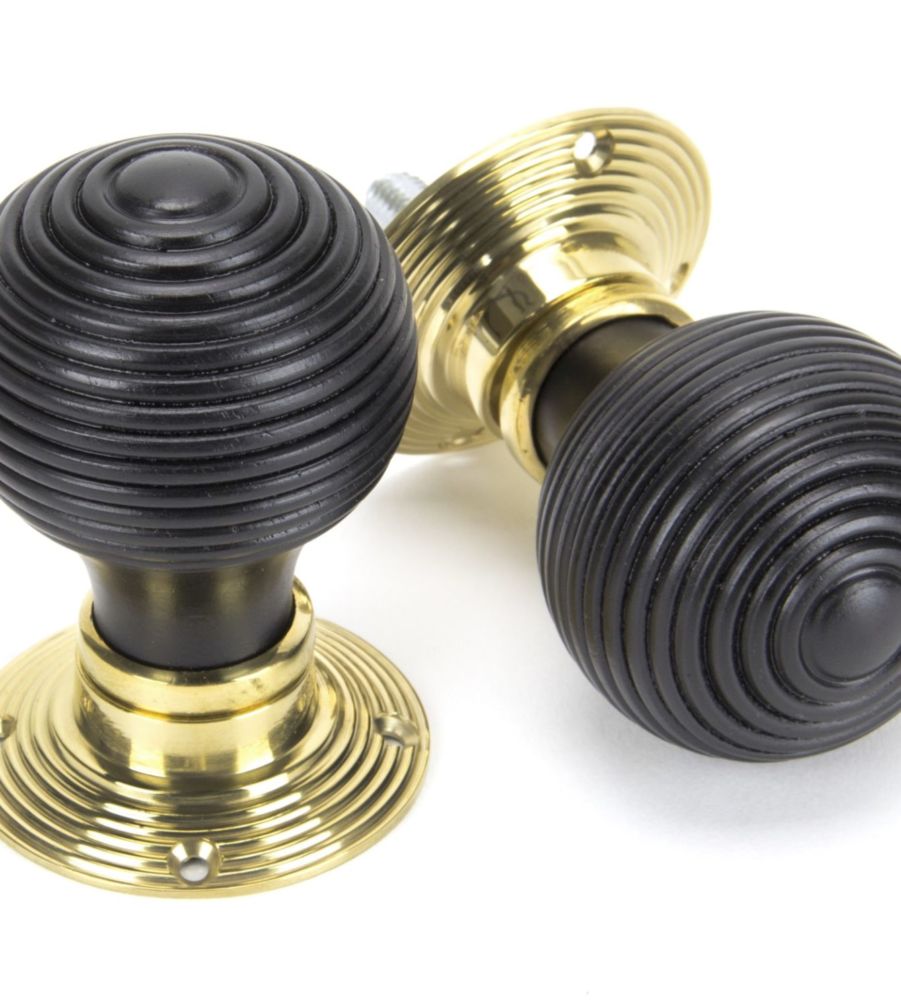 Ebony & Polished Brass Beehive Mortice/Rim Knob Set