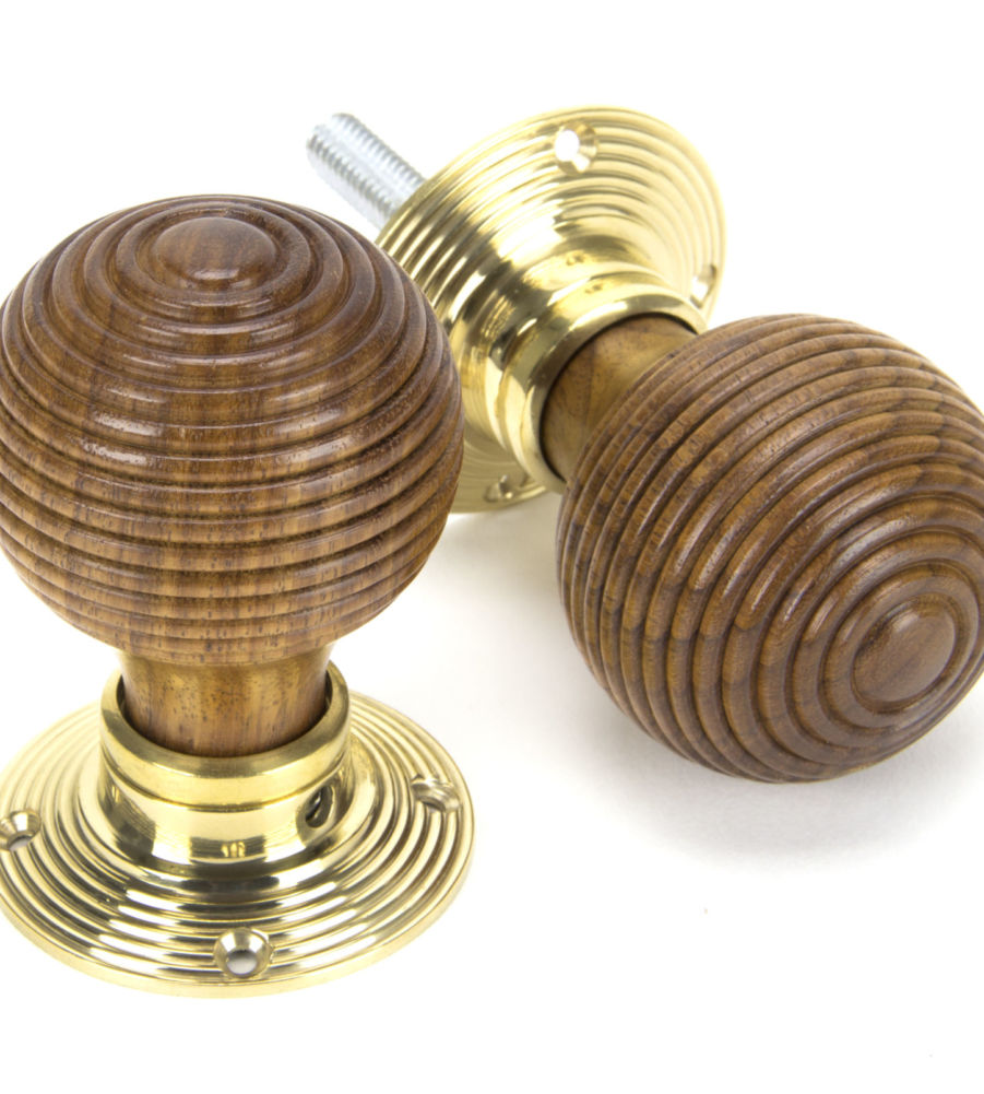 Rosewood & Polished Brass Beehive Mortice/Rim Knob Set