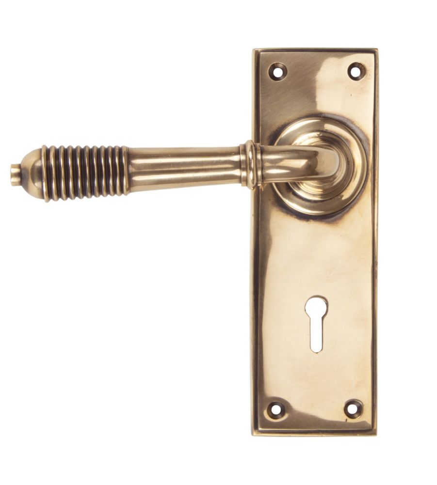 Polished Bronze Reeded Lever Lock Set