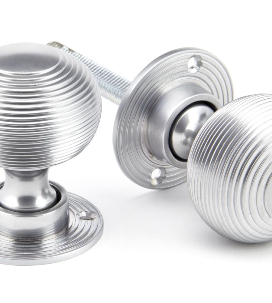 Satin Chrome Heavy Beehive Mortice/Rim Knob Set