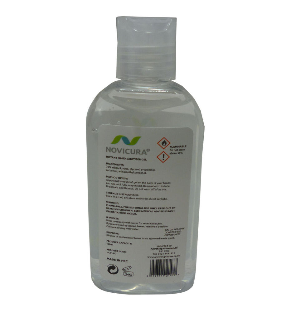 Novicura Hand Sanitiser Gel 100ml *EXP APR 2022* (Pack of 10) - Image 2