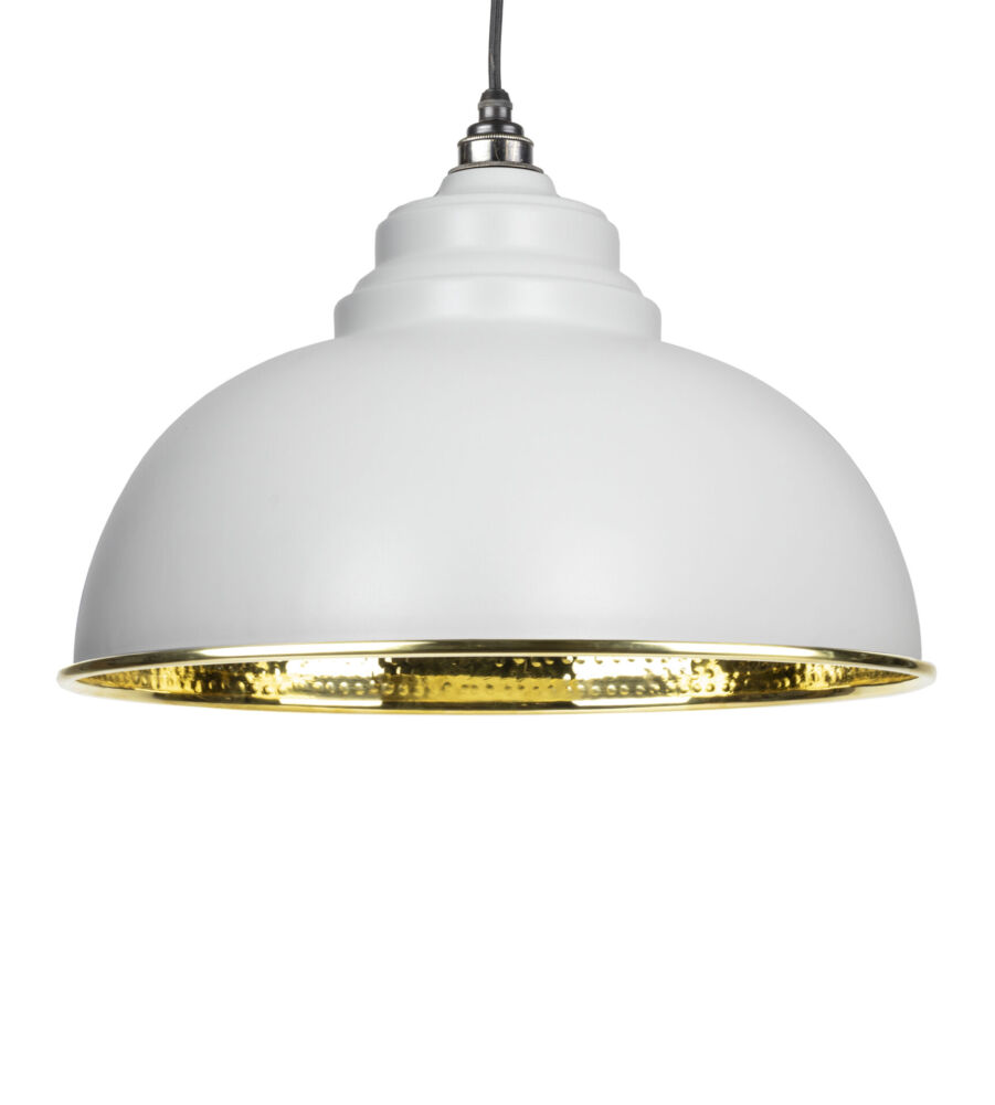 From The Anvil Light Grey & Hammered Brass Harborne Pendant