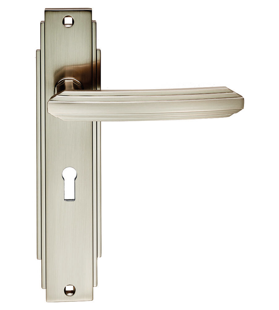 CARLISLE BRASS ADR011SN ART DECO LEVER ON BACKPLATE - LOCK 57MM C/C  205 X 45MM - PAIR