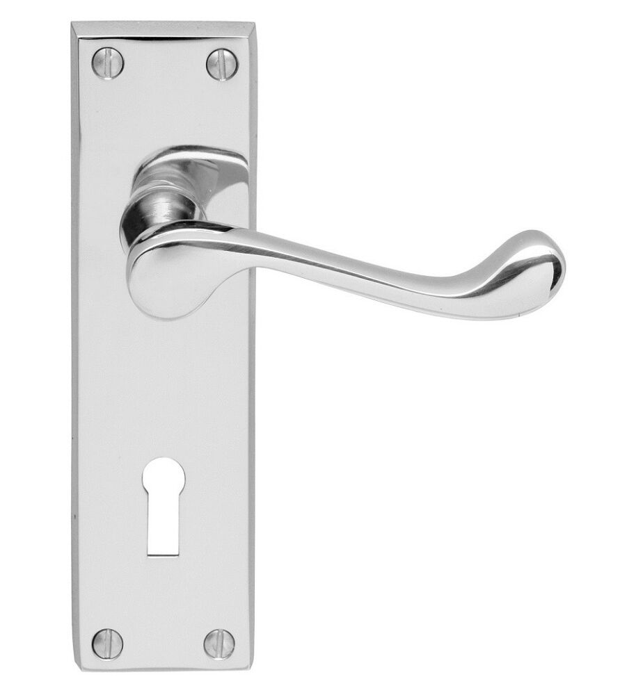 CARLISLE BRASS CBS54CP VICTORIAN SCROLL LEVER ON BACKPLATE - LOCK 57MM C/C (CONTRACT RANGE) 155MM X 40MM - PAIR
