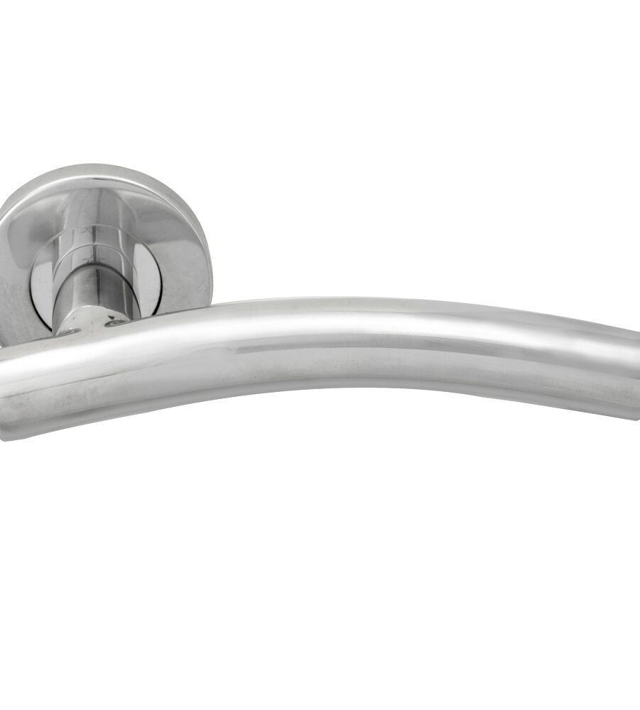 CARLISLE BRASS CSL1193BSS 19MM DIA. CURVED LEVER ON CONCEALED FIX SPRUNG ROUND ROSE - PAIR