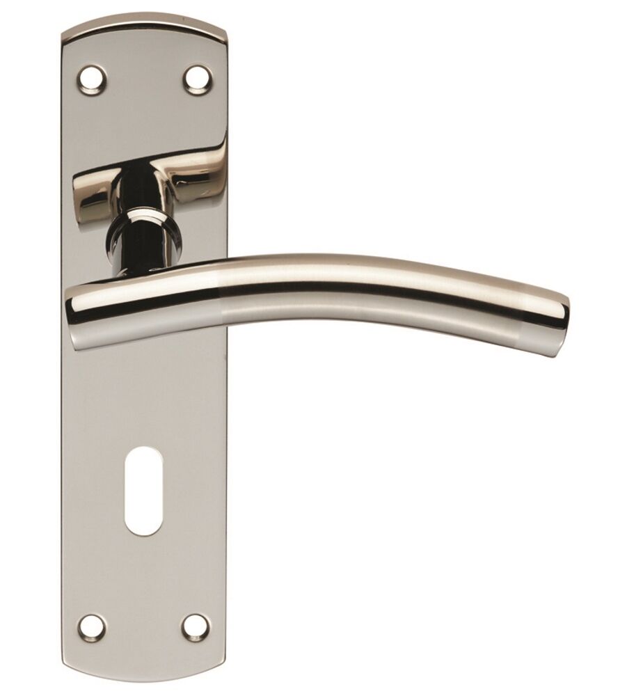CARLISLE BRASS CSLP1163P/DUO STEELWORX CURVED -T CSL LEVER ON BACKPLATE - LOCK 57MM C/C (172 X 44MM) - DUAL FINISH - SET
