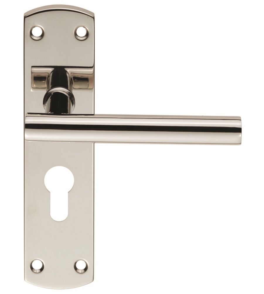 CARLISLE BRASS CSLP1164E/BSS STEELWORX MITRED - T CSL LEVER ON BACKPLATE - LOCK EURO PROFILE 47.5MM C/C (172 X 44MM) - POLISHED - SET