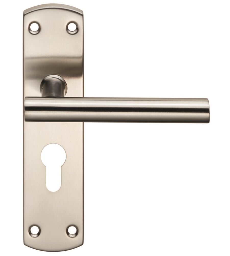 CARLISLE BRASS CSLP1164E/SSS STEELWORX MITRED - T CSL LEVER ON BACKPLATE - LOCK EURO PROFILE 47.5MM C/C (172 X 44MM) - SATIN - SET