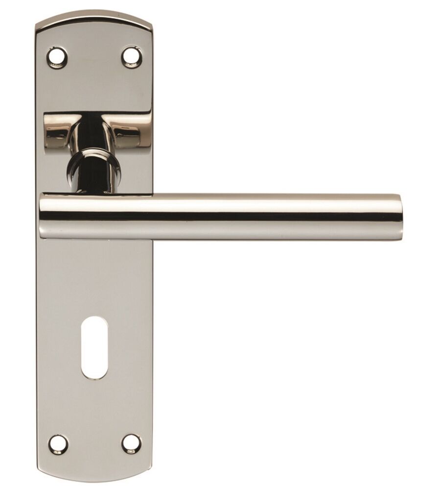CARLISLE BRASS CSLP1164P/BSS STEELWORX MITRED - T CSL LEVER ON BACKPLATE - LOCK 57MM C/C (172 X 44MM) - POLISHED - SET