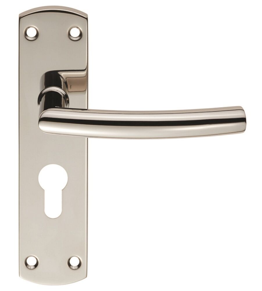 CARLISLE BRASS CSLP1167E/BSS STEELWORX ARCHED CSL LEVER ON BACKPLATE - LOCK EURO PROFILE 47.5MM C/C (172 X 44MM) - POLISHED - SET