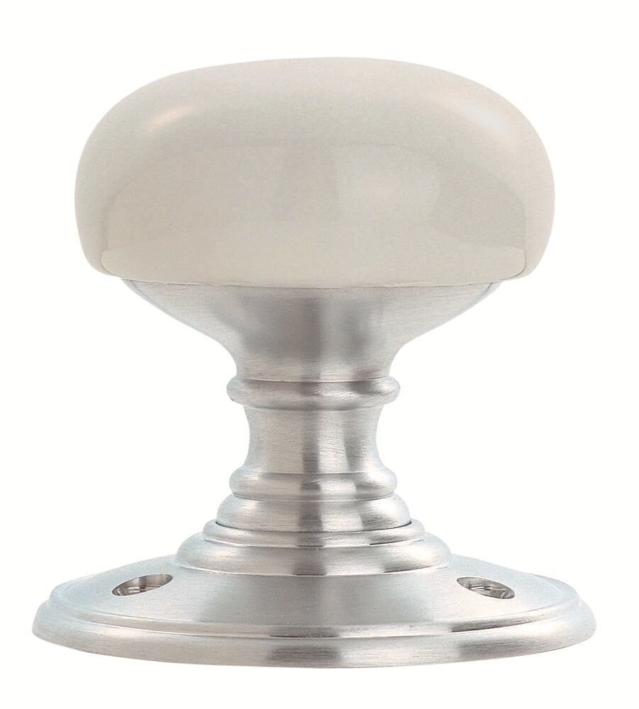 CARLISLE BRASS DK34PWSC DELAMAIN PORCELAIN KNOB (PLAIN WHITE) ON SAT CHROME FACE FIX ROSE 60MM - PAIR