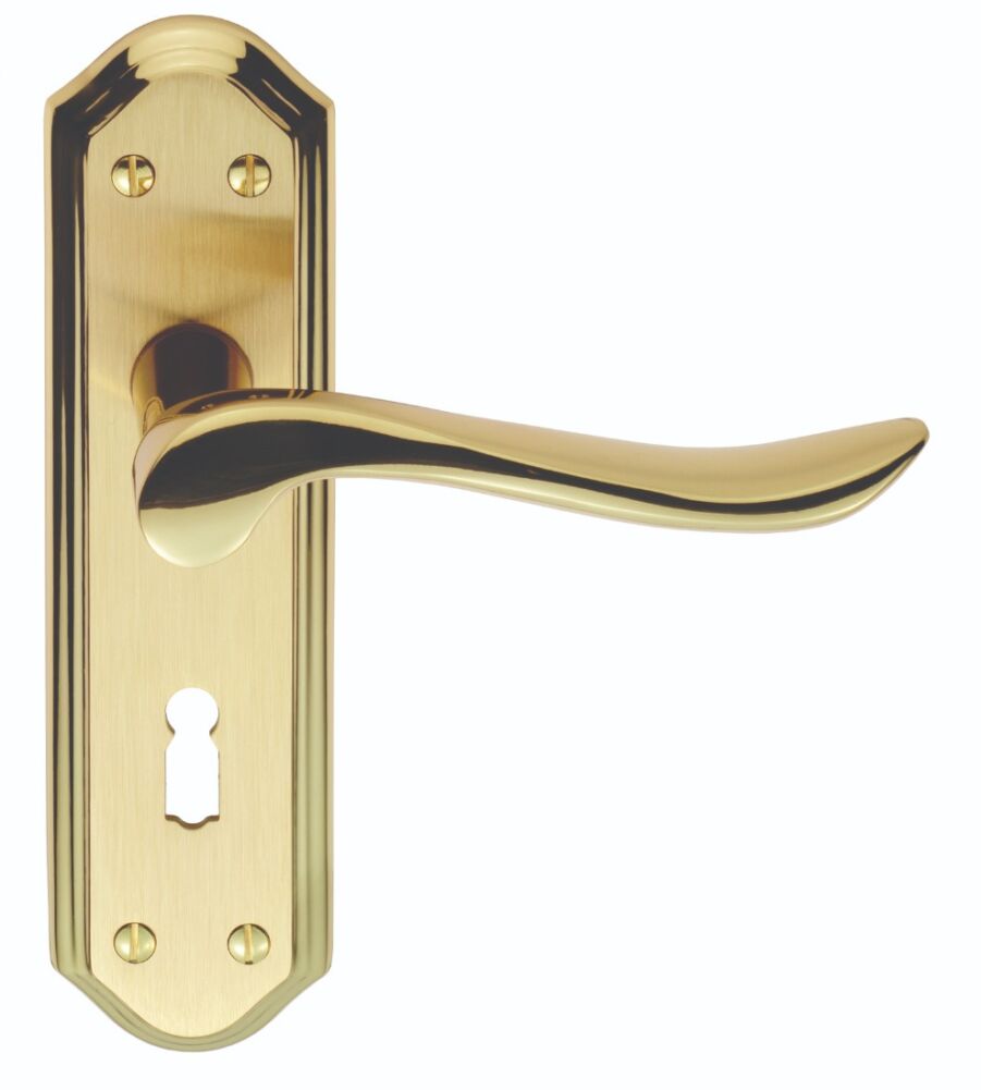 CARLISLE BRASS DL450SBPB LYTHAM LEVER ON BACKPLATE - LOCK 57MM C/C SATIN BRASS BACKPLATE FACE POLISHED EDGES AND LEVER 180MM X 48MM - PAIR