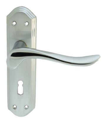 Carlisle Brass DL450SCCP Lytham Lever On Backplate – Lock 57mm C/C Satin Chrome Face Polished Chrome Lever And Edges 180mm X 48mm – Pair