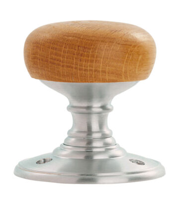 Carlisle Brass DK32WOSC Delamain Wooden (Oak) Knob On Satin Chrome Face Fix Rose 60mm – Pair