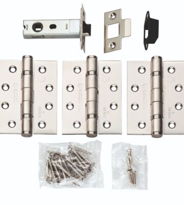 Carlisle Brass LPG1330SSS Latch Pack – C/W 76mm Bolt Through Latch Pair & Half Grade 13 Hinges – Pack