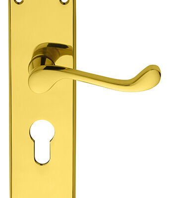 Carlisle Brass M68Y Ictorian Scroll Lever On Shaped Backplate – Lock Euro Profile 47.5mm C/C 205 X 49mm – Pair