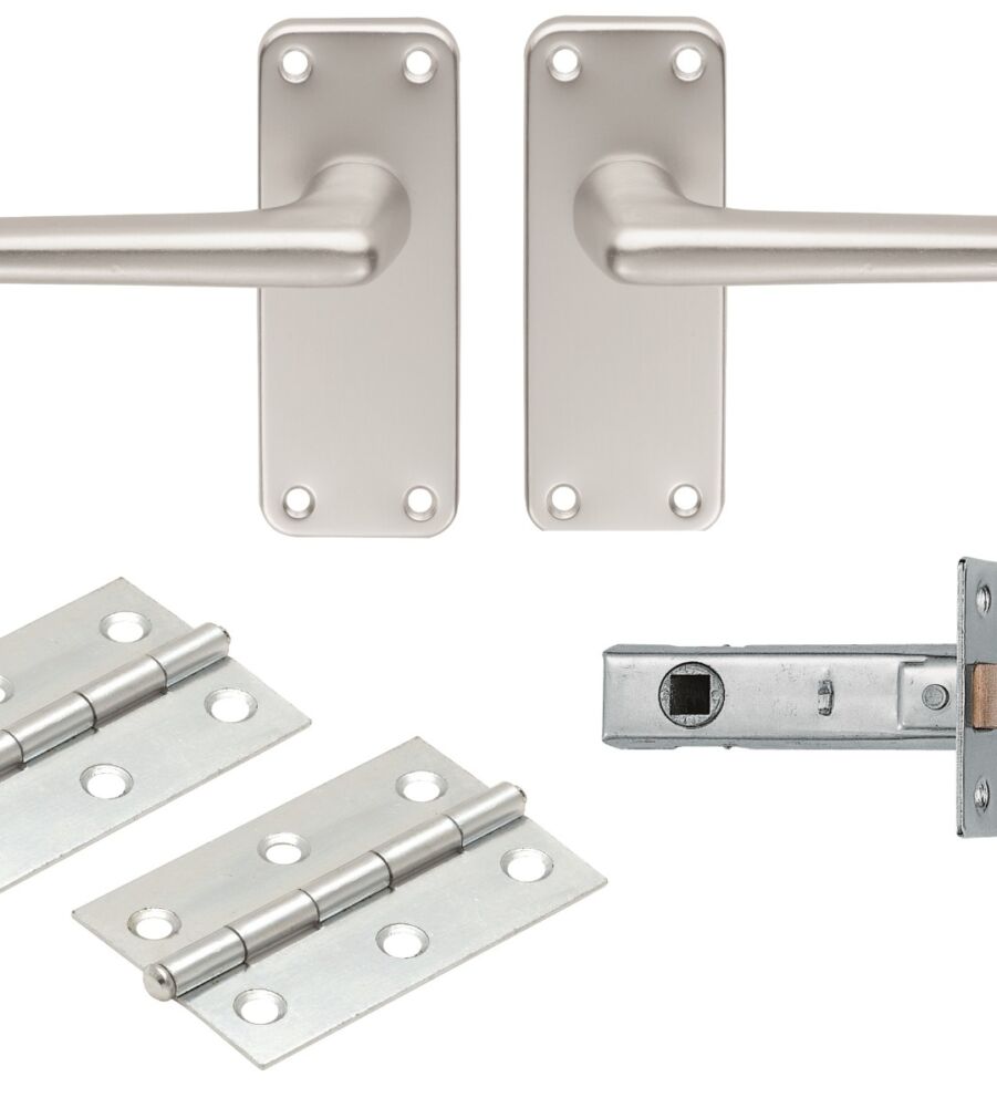 CARLISLE BRASS SAA22/INTB ALUMINIUM LEVER LATCH INTERNAL PACK C/W SAA22 HANDLES 2.5” TUBULAR LATCH & 1 PAIR OF HINGES - PACK(INT)