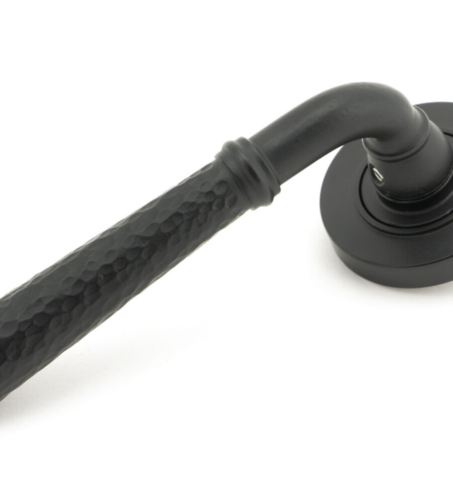 From The Anvil Matt Black Hammered Newbury Lever on Rose Set (Plain)