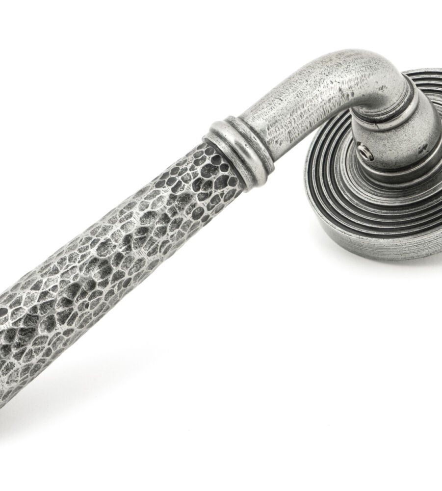 From The Anvil Pewter Hammered Newbury Lever on Rose Set (Beehive)