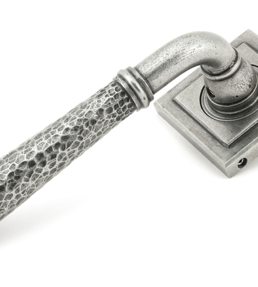 From The Anvil Pewter Hammered Newbury Lever on Rose Set (Square)