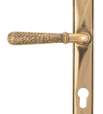 From The Anvil Polished Bronze Hammered Newbury Slimline Espag. Lock Set