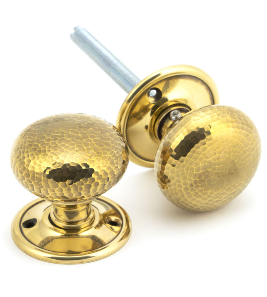 From The Anvil Aged Brass Hammered Mushroom Mortice/Rim Knob Set