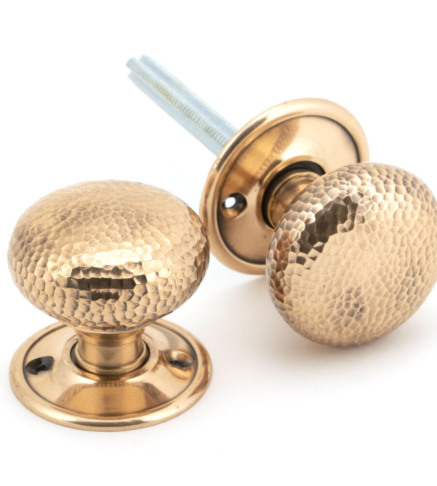 From The Anvil Polished Bronze Hammered Mushroom Mortice/Rim Knob Set