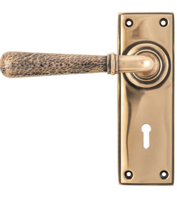 From The Anvil Polished Bronze Hammered Newbury Lever Lock Set