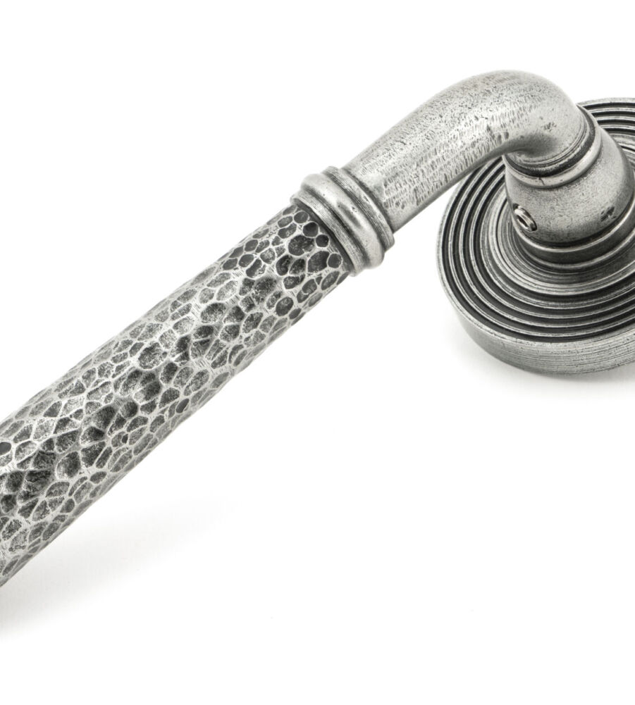 From The Anvil Pewter Hammered Newbury Lever on Rose Set (Beehive) - U