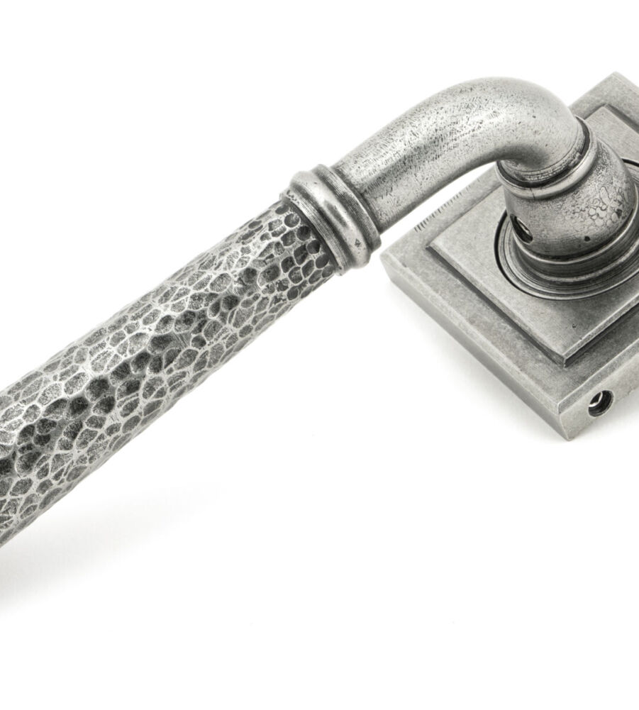 From The Anvil Pewter Hammered Newbury Lever on Rose Set (Square) - U