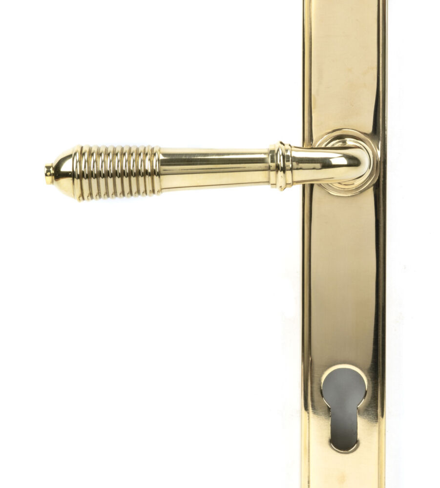 From The Anvil Polished Brass Reeded Slimline Lever Espag. Lock Set - Image 2